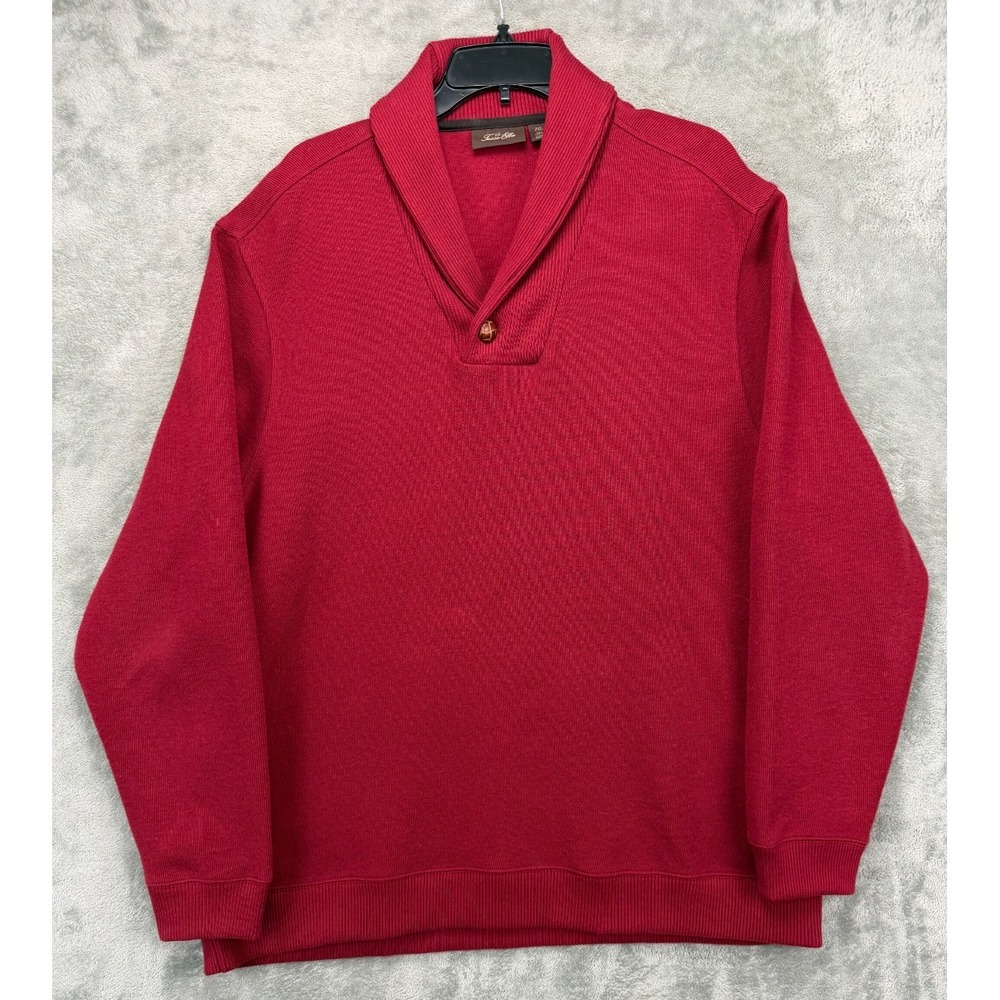 Tasso Elba Men's Shawl Collar Pullover Sweater 2XL Red‎ 100% Cotton